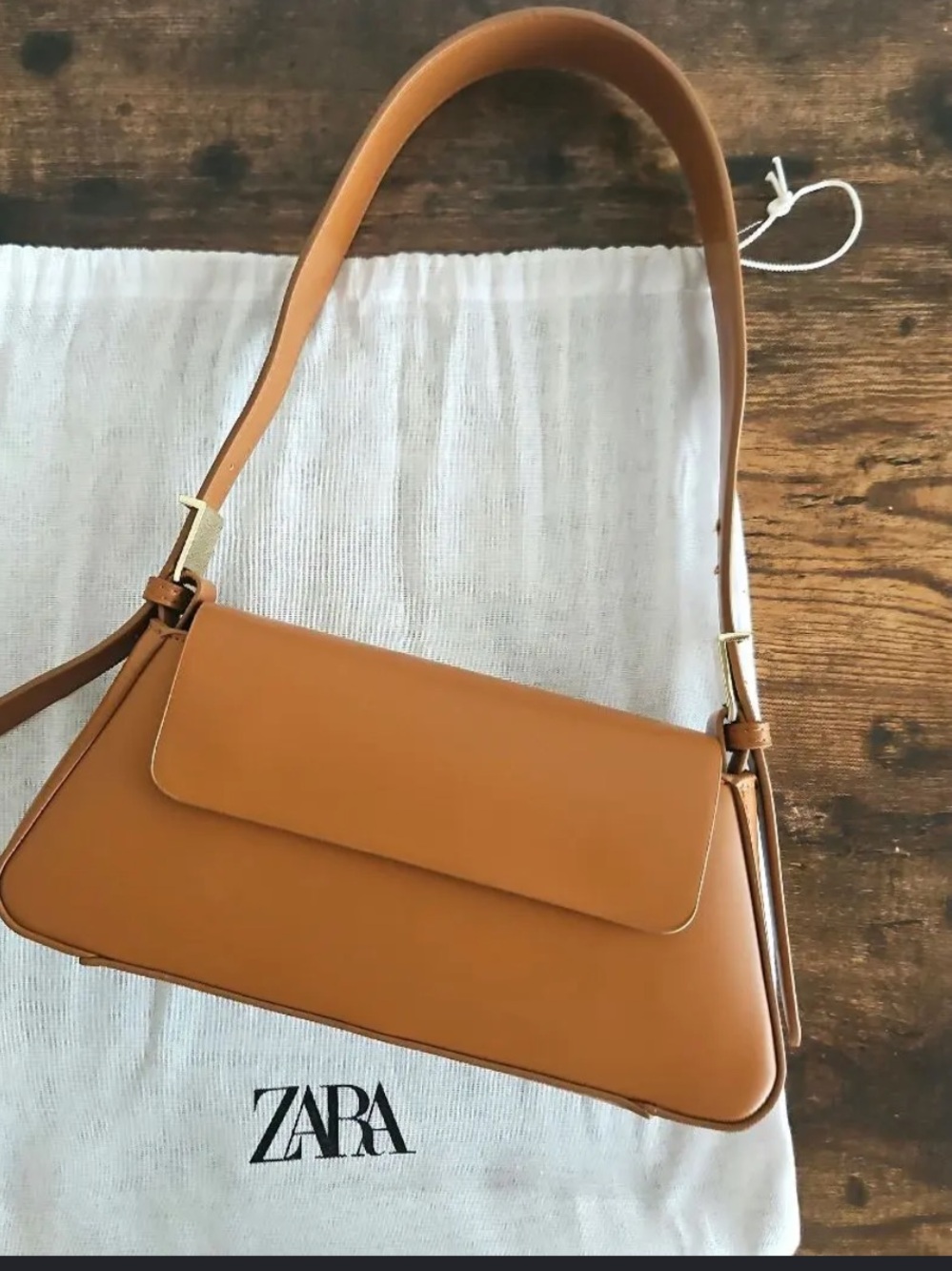 ZARA Caramel Tan Leather Shoulder Bag with Flap